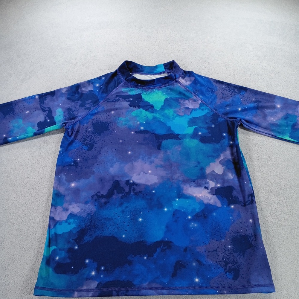 Lands' End Kids XL 14-16 Galaxy Print Blue Long Sleeve Rash Guard Swim Shirt